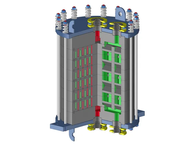 Cross section of an annular groove graphite heat exchanger