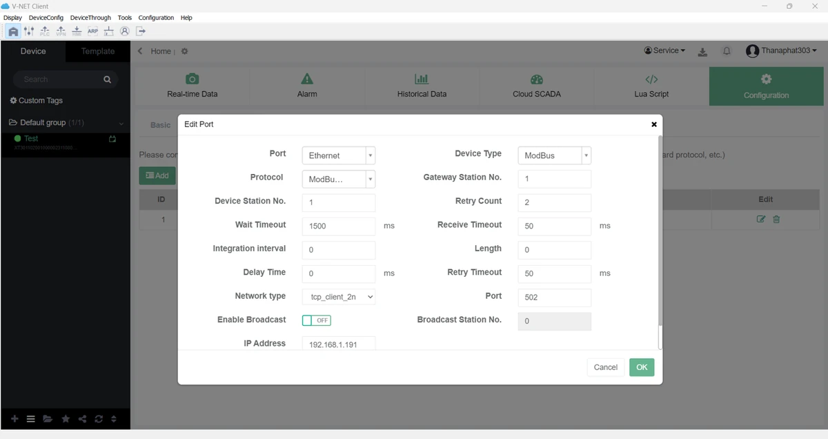 ตั้งค่าการเชื่อมต่อระหว่าง PLC กับ V-Box E-4G — การใช้ IoT ร่วมกับ PLC
