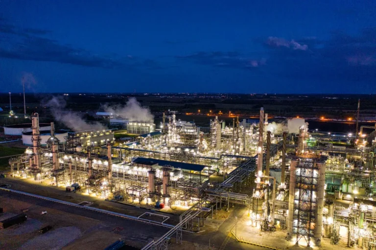 Refinery process plant at night
