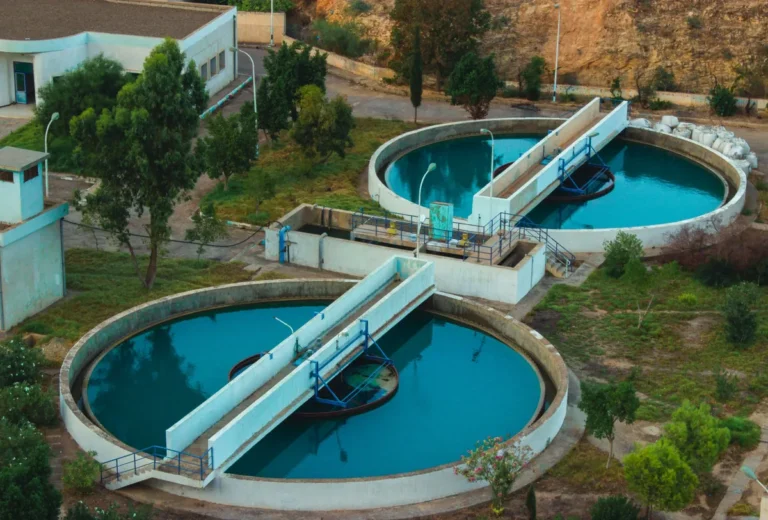 Aerial view of a wastewater treatment plant